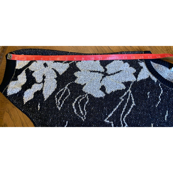 Vintage Excelsior Sweater Top Floral Print Black Gray Gold Accent - Picture 8 of 10
